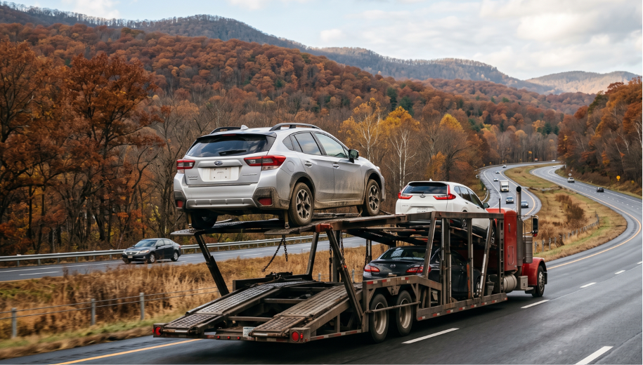 A compact SUV shipped in late fall in open transport