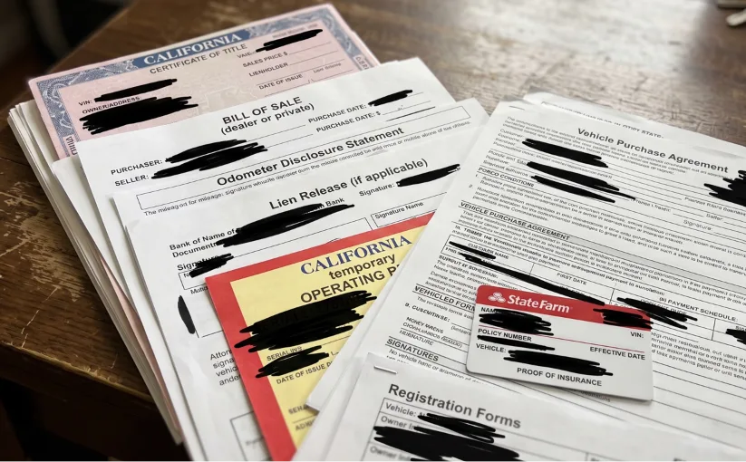 Documents for buying a car in California