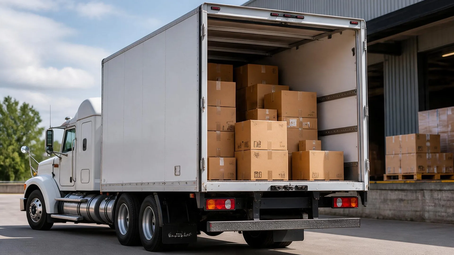 Packed boxes loaded into a truck for international shipping