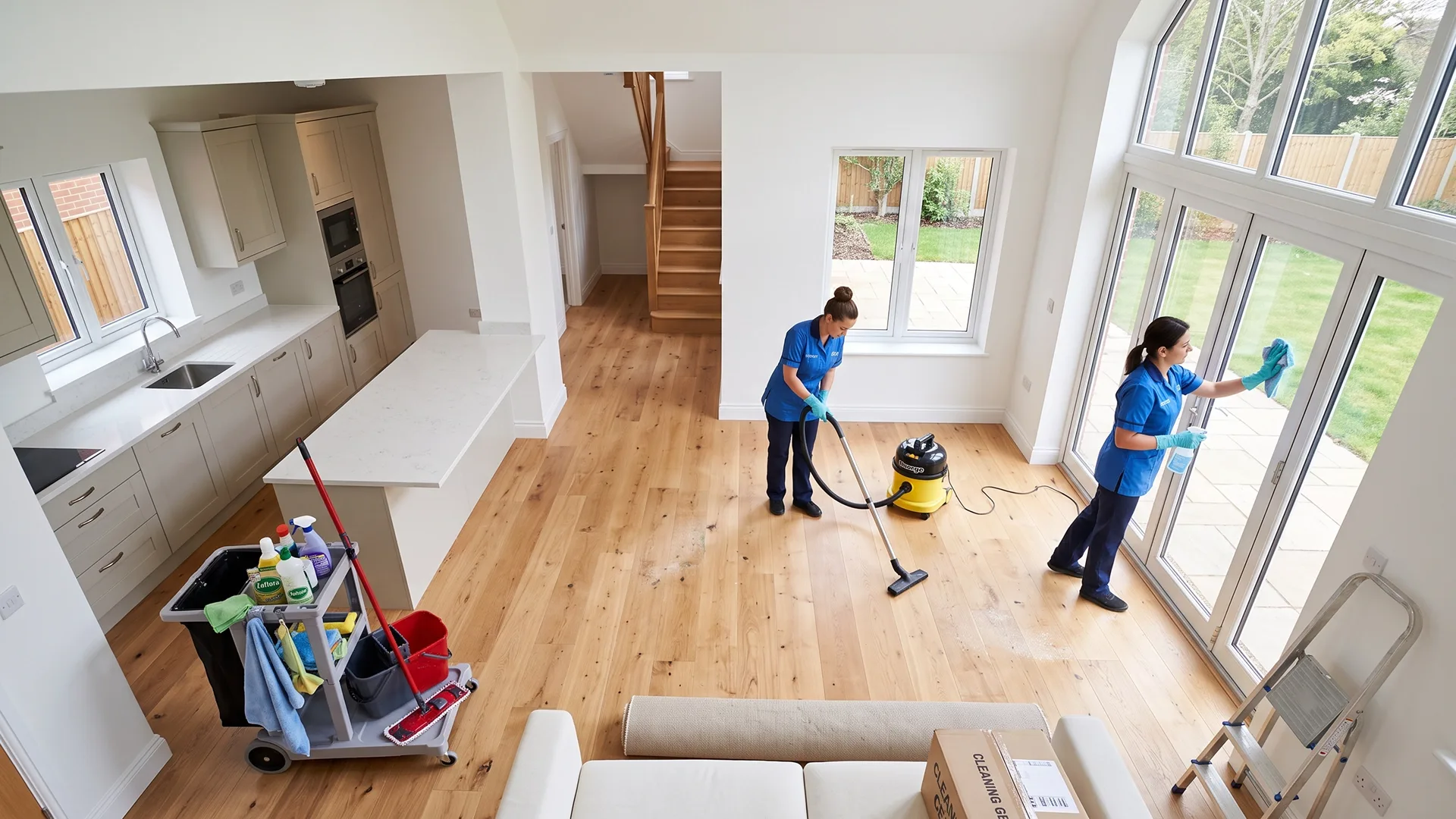 photo of professional cleaners deep cleaning a new house before moving in