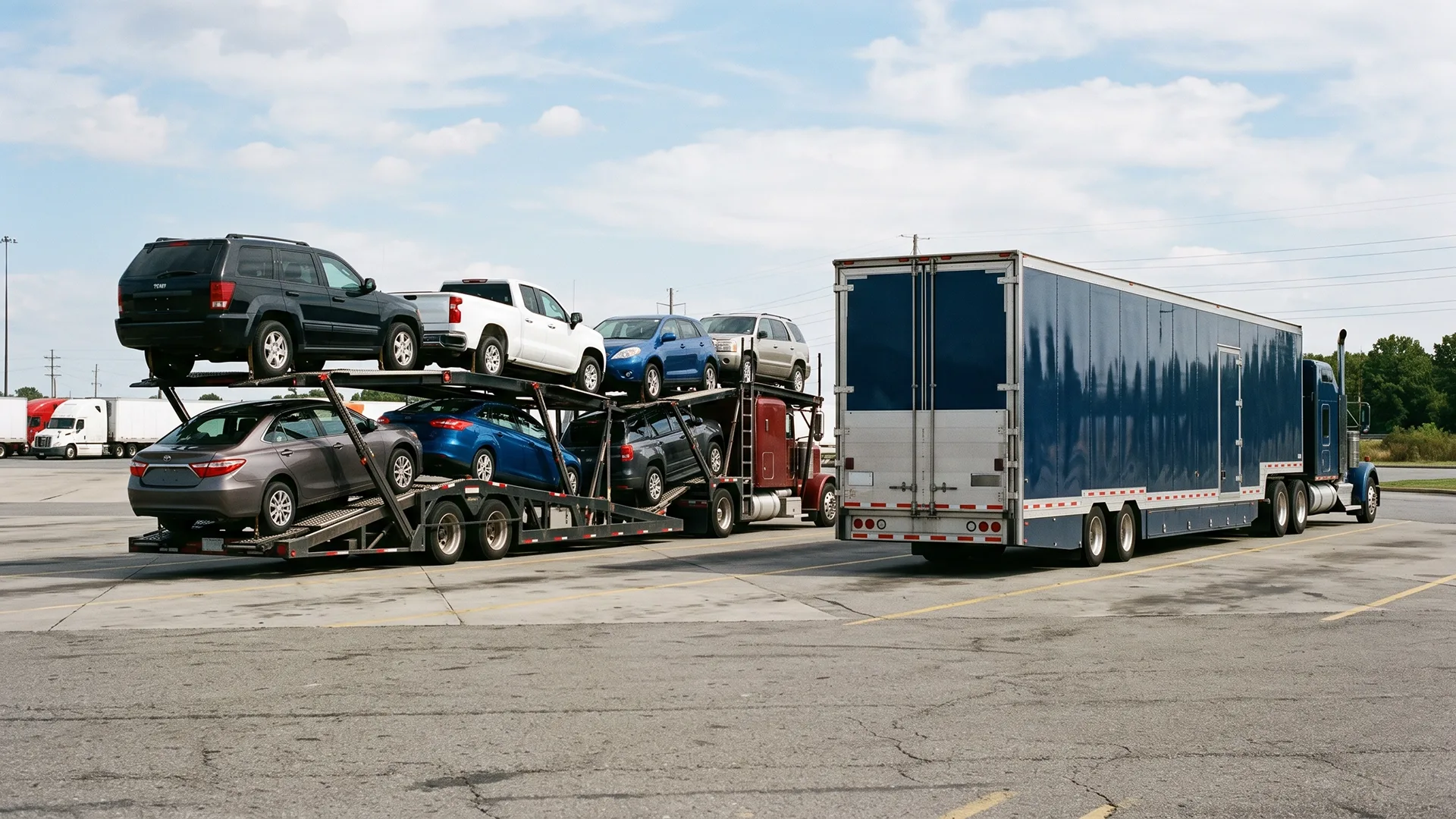 photo of open and enclosed auto transport carriers for car shipping