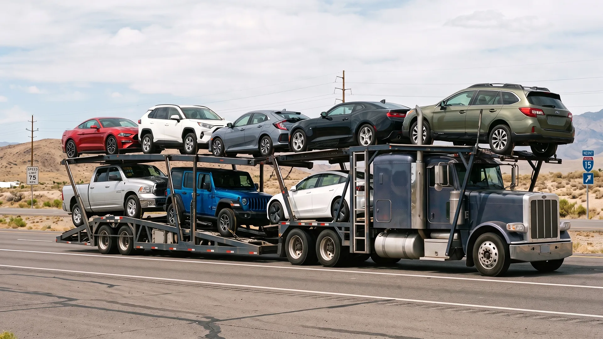 Open car carrier transporting vehicles purchased through an online auto auction
