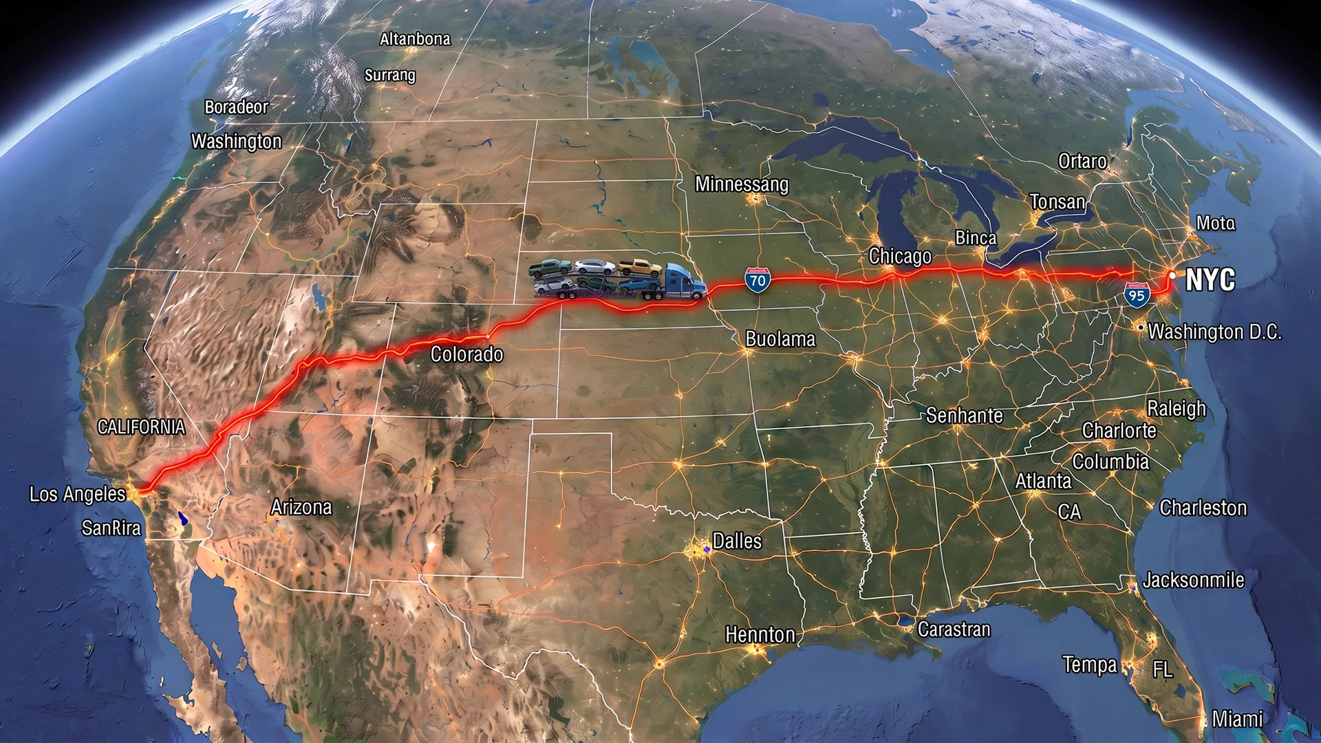 New York to California car shipping route map photo