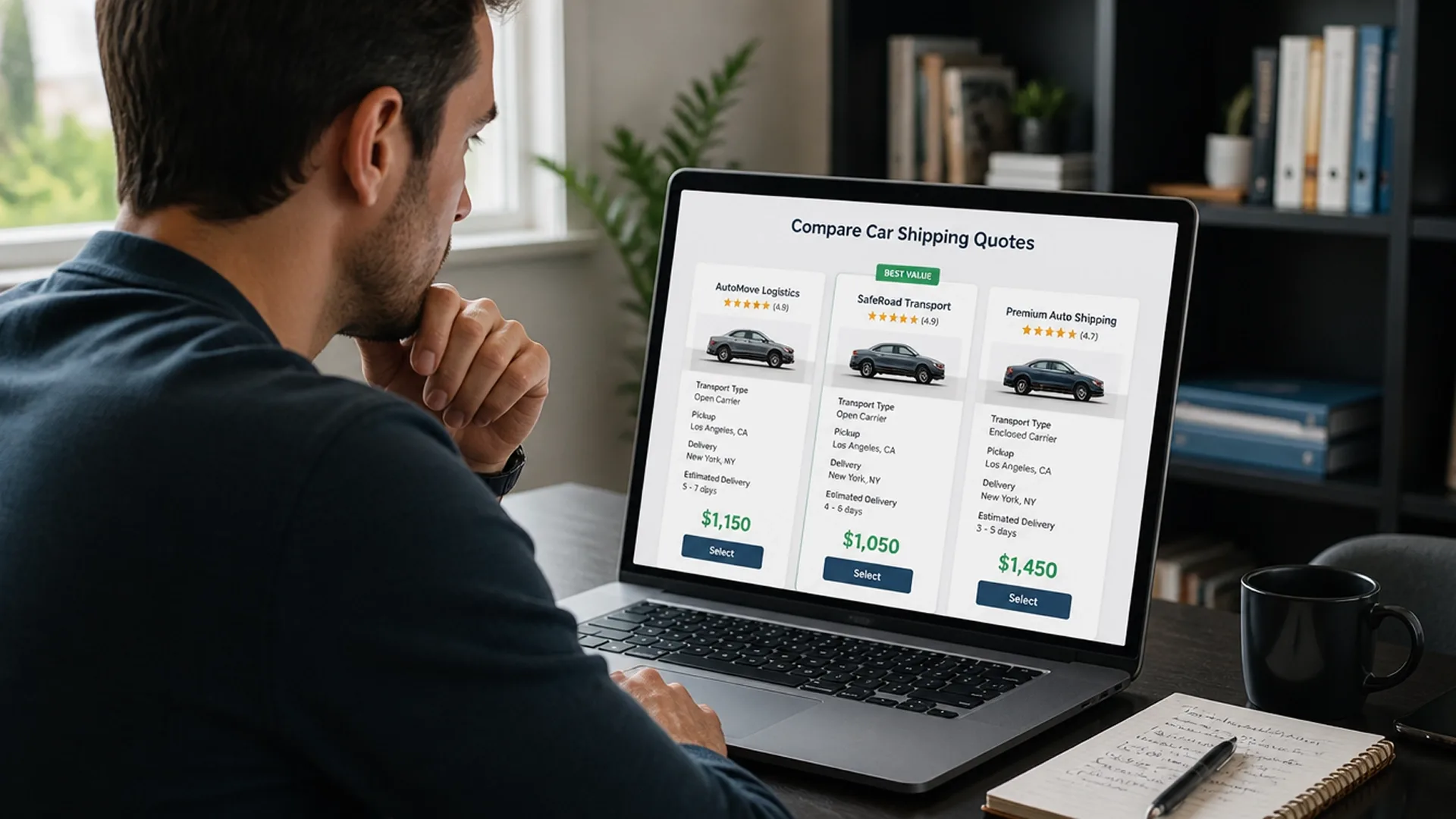 photo of a customer comparing car shipping quotes online
