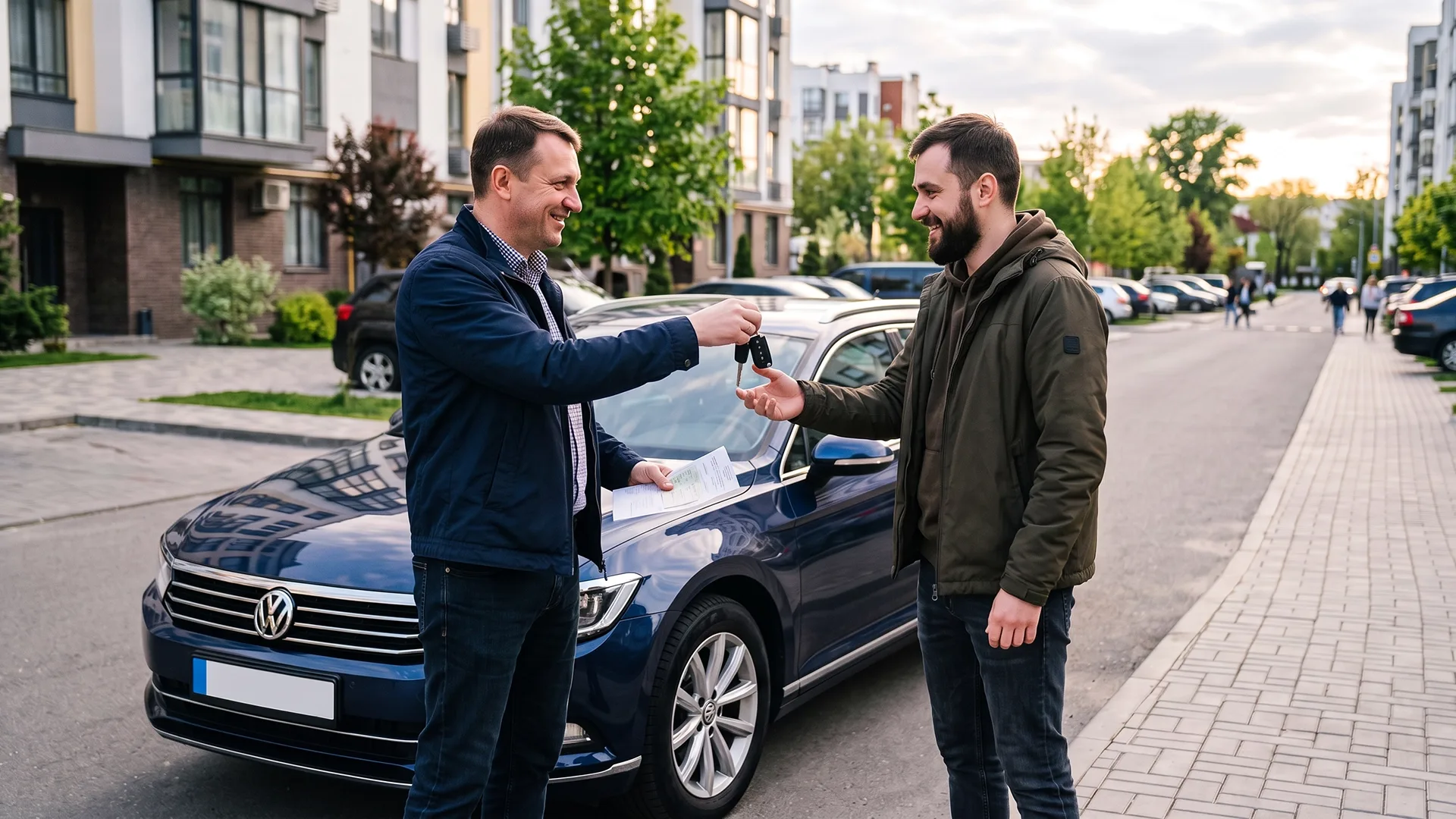 photo of a private seller handing car keys to a buyer
