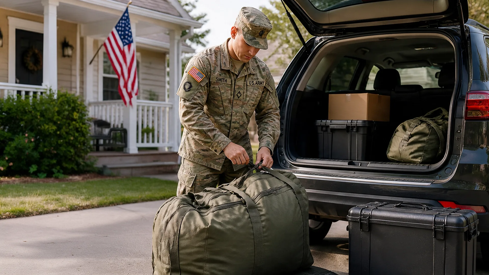 Service member preparing a vehicle for military car shipping