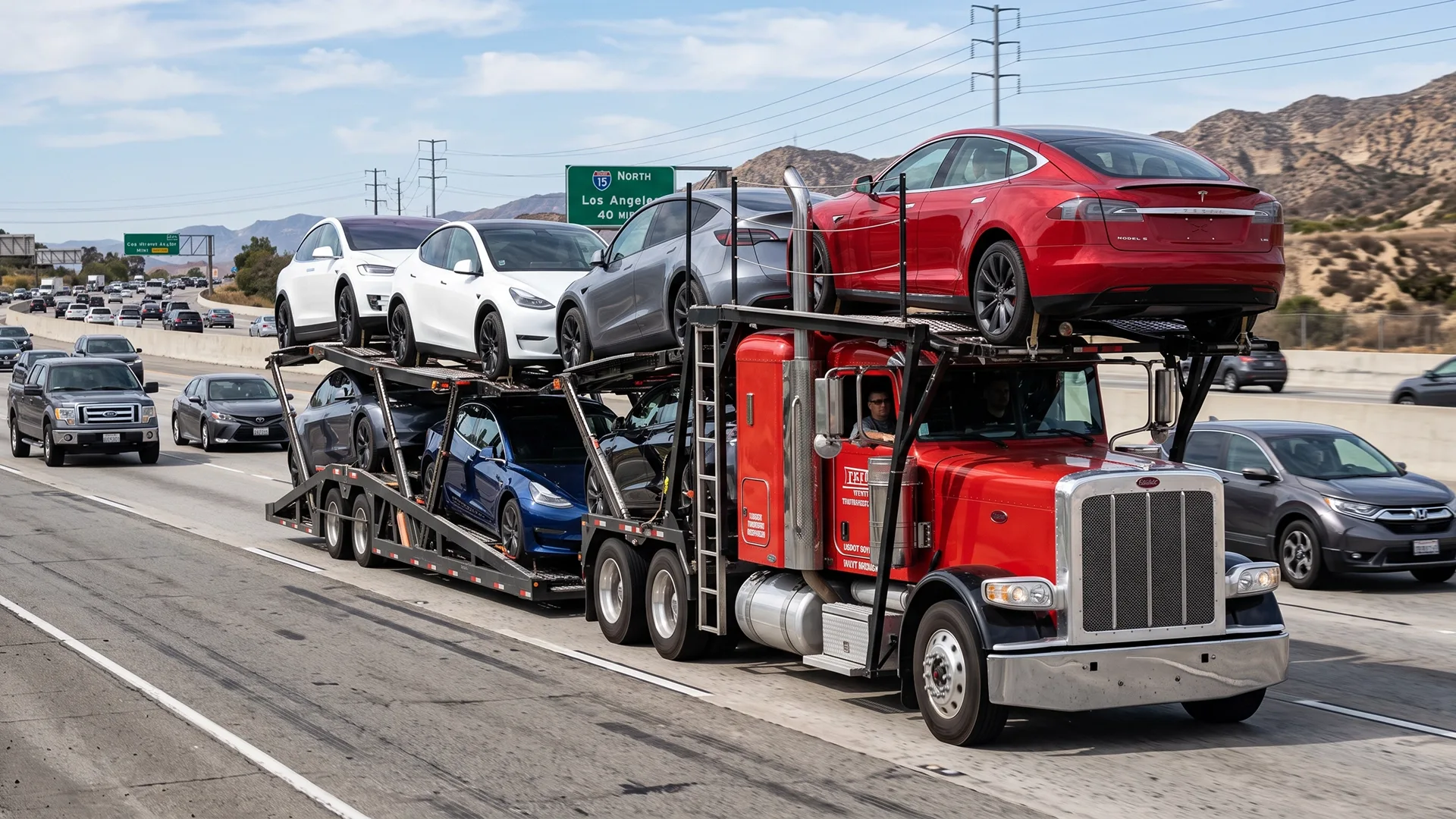 photo of electric cars being transported on an open car carrier
