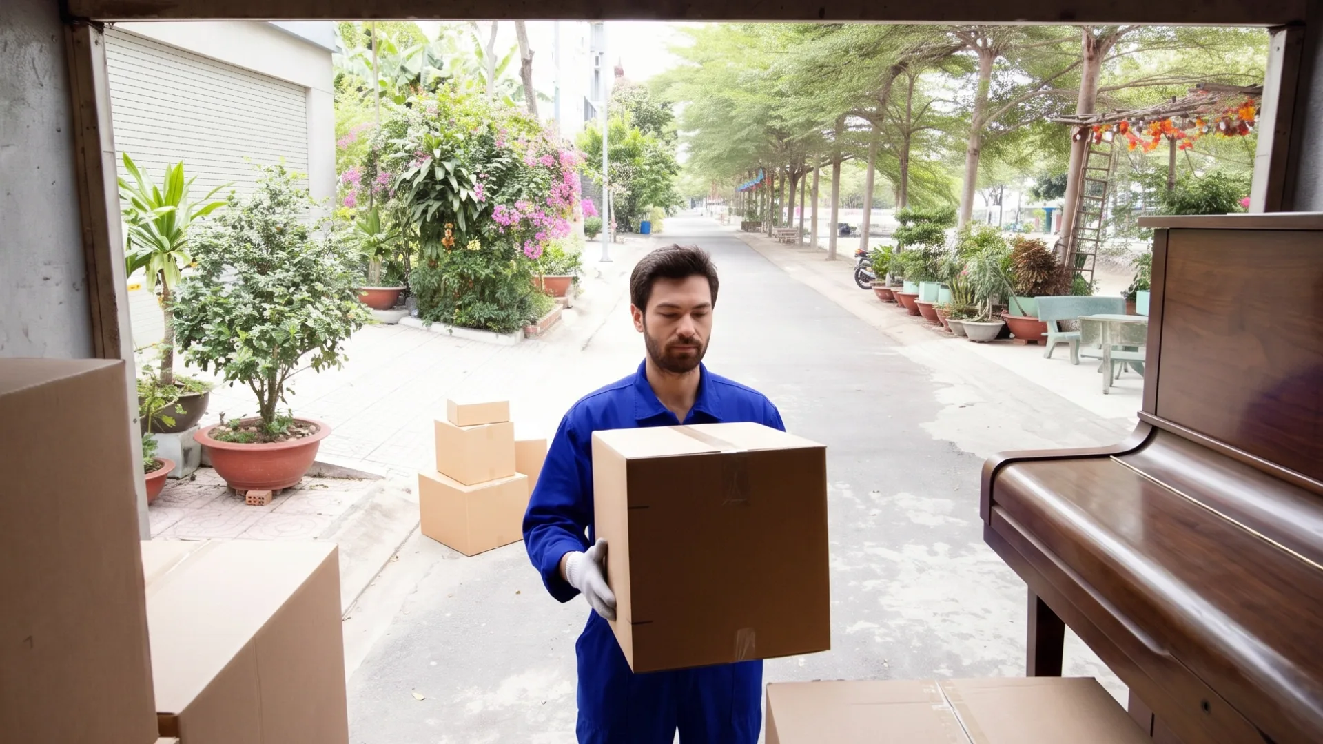 The man is transporting the piano