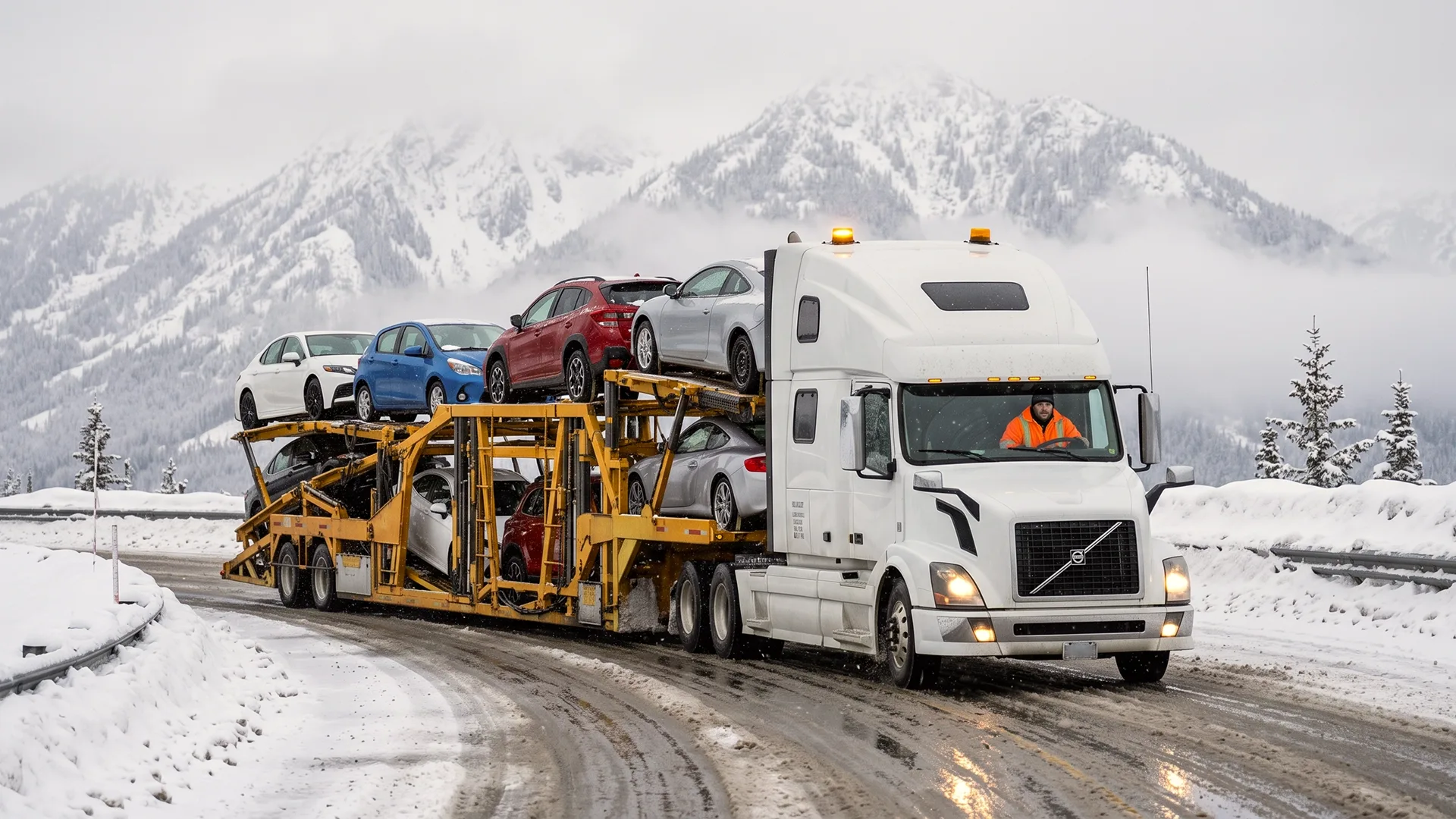 photo of a car carrier traveling on a Florida interstate highway