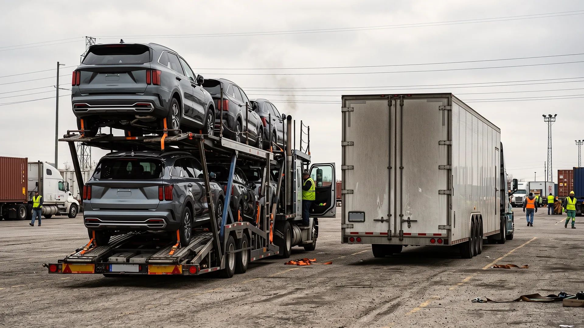 photo of open and enclosed vehicle transport carriers