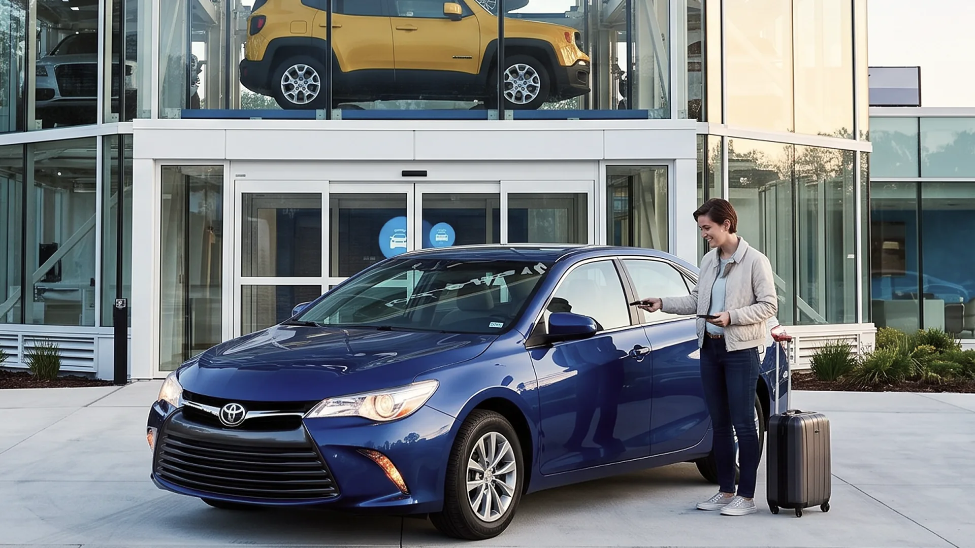 Customer picking up a car at a Carvana vending machine