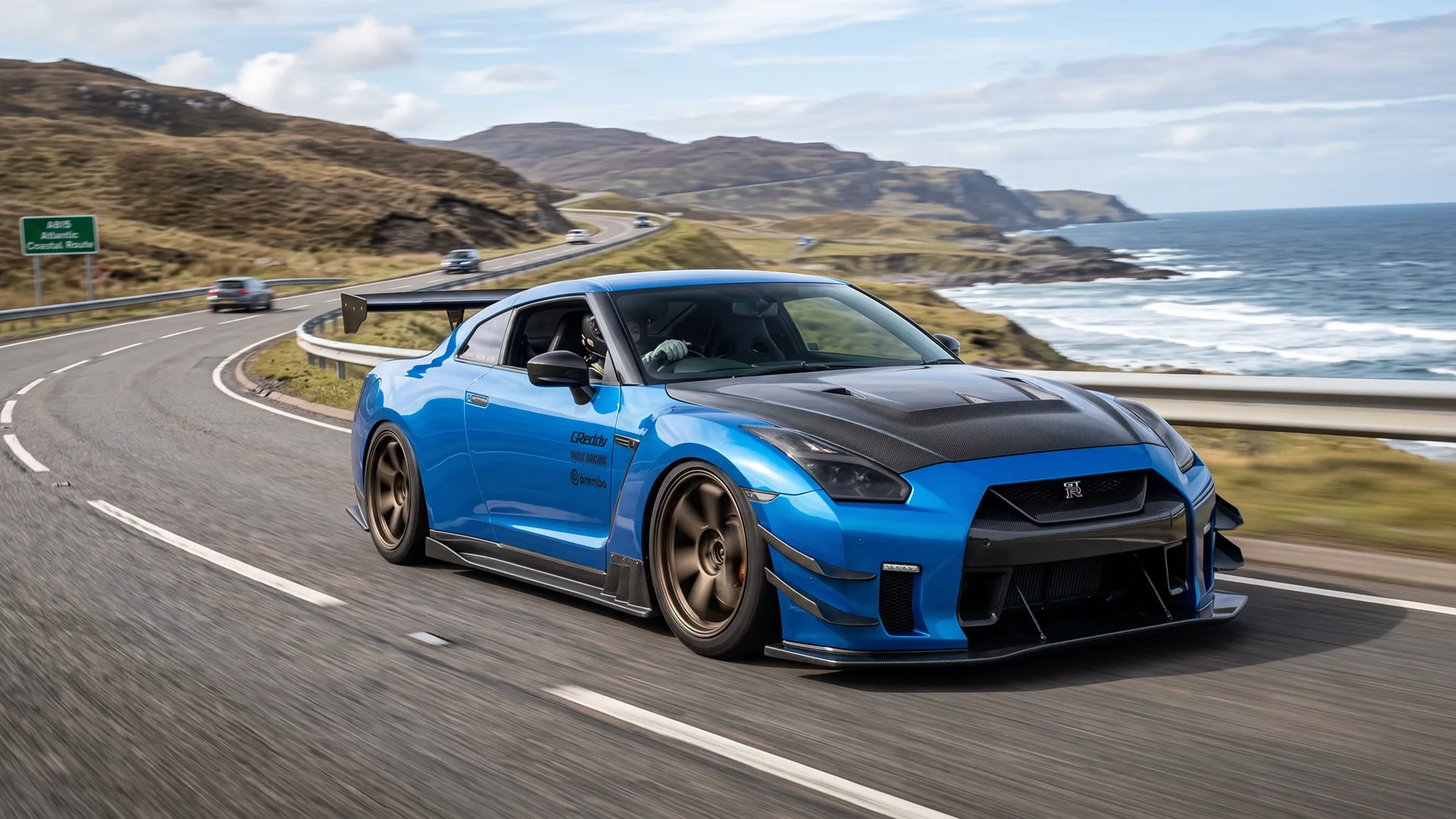 Modified sports car with aftermarket performance upgrades