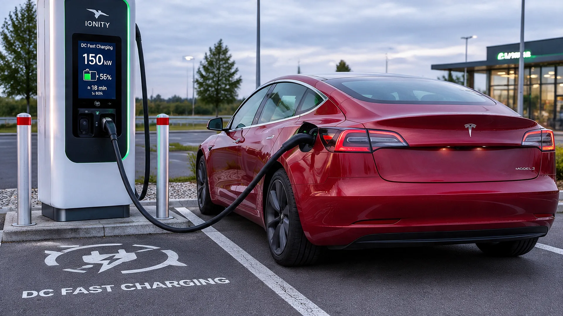Electric vehicle charging at a public DC fast charging station