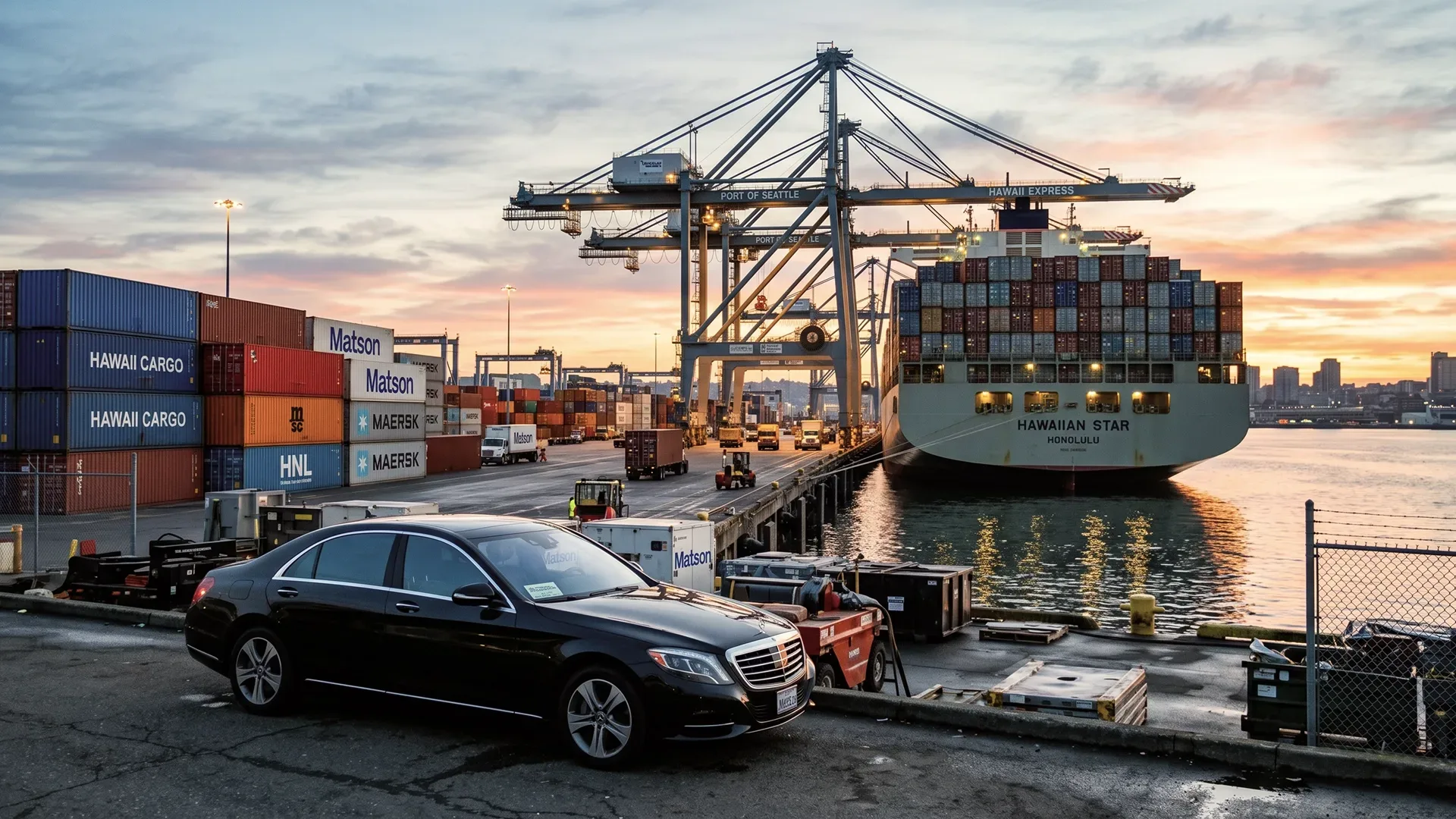 Car at a shipping port before transport to Hawaii