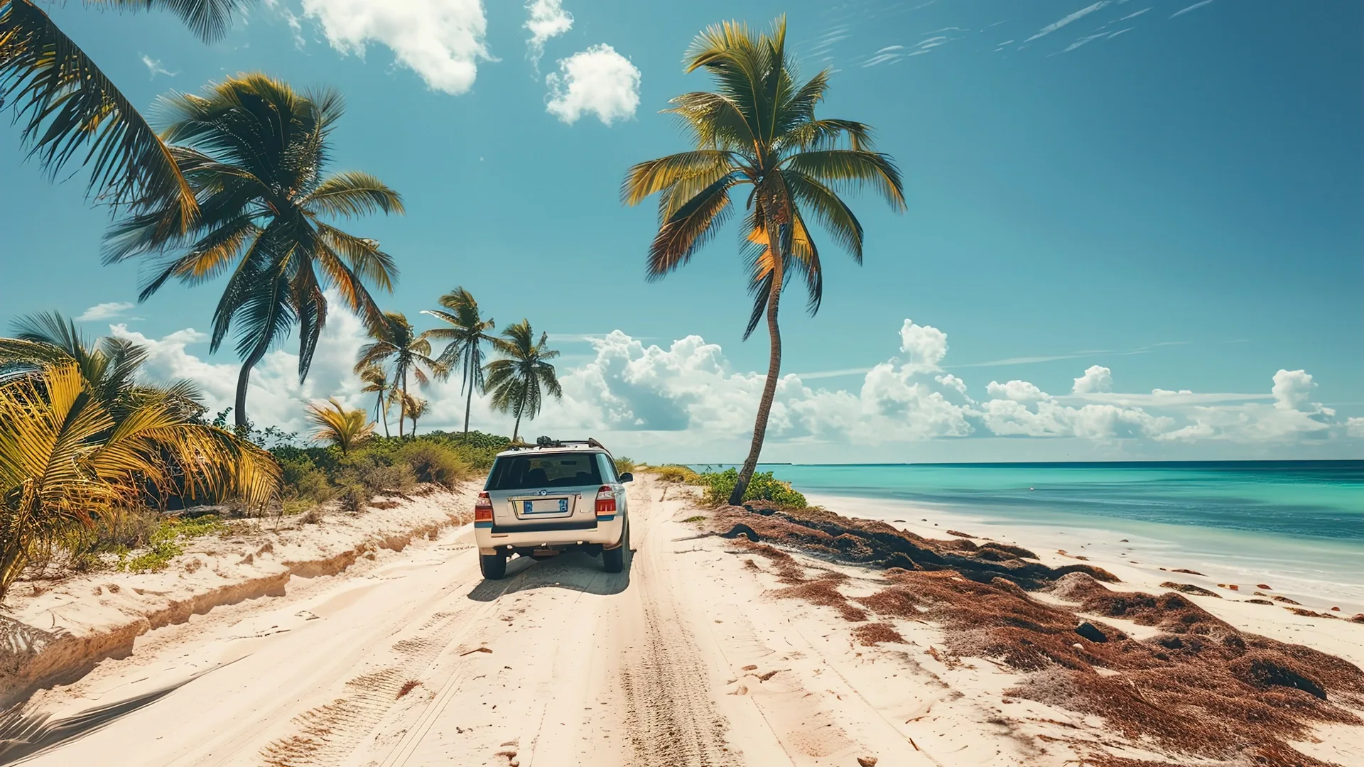 Car driving on a tropical road in Hawaii