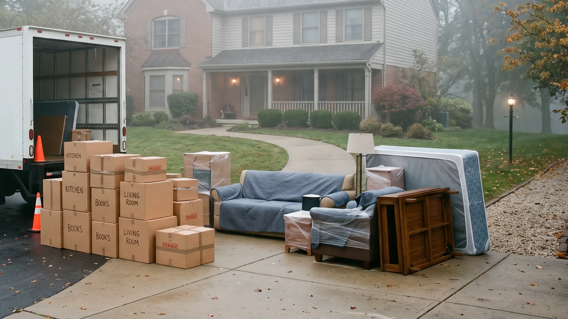 Packed boxes and furniture ready for moving day