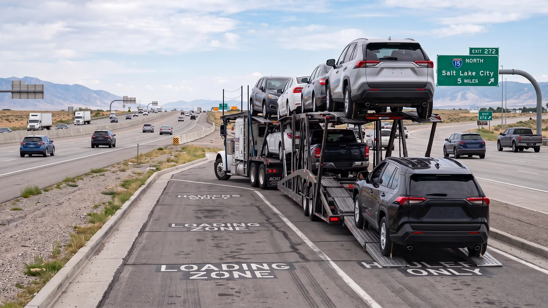 Car carrier transporting vehicles on an interstate highway