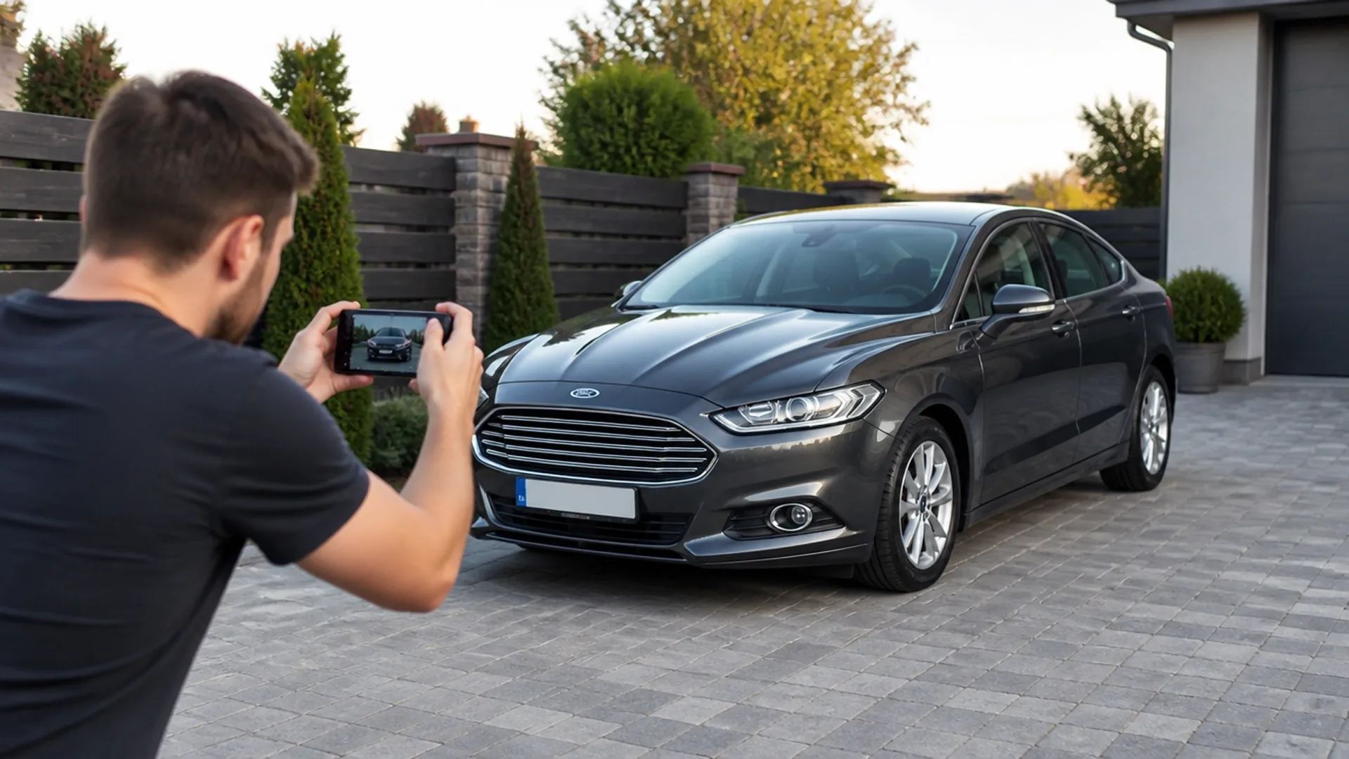 Seller taking photos of a used car for an online listing