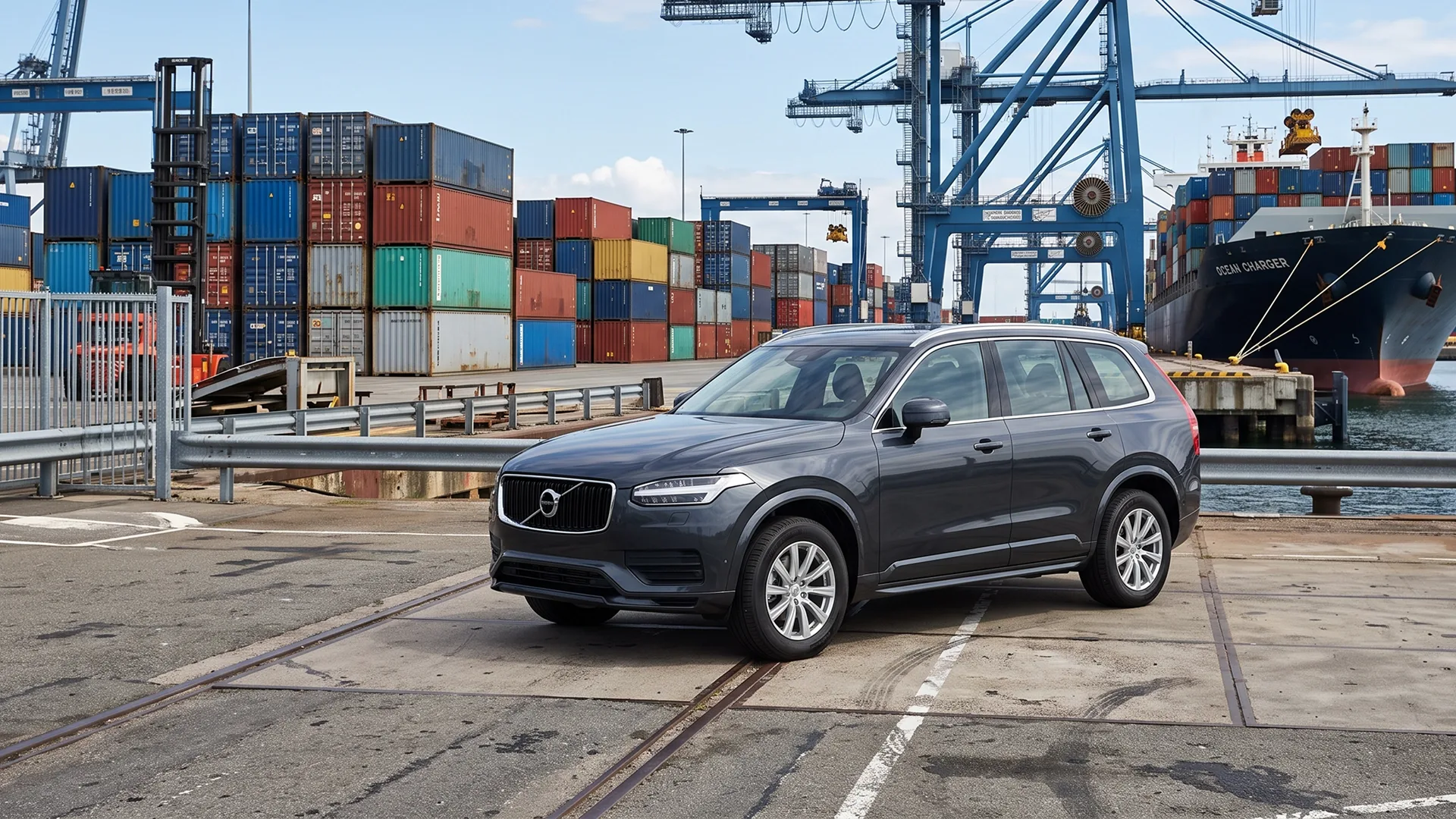 photo of leased vehicle at a shipping port before transport