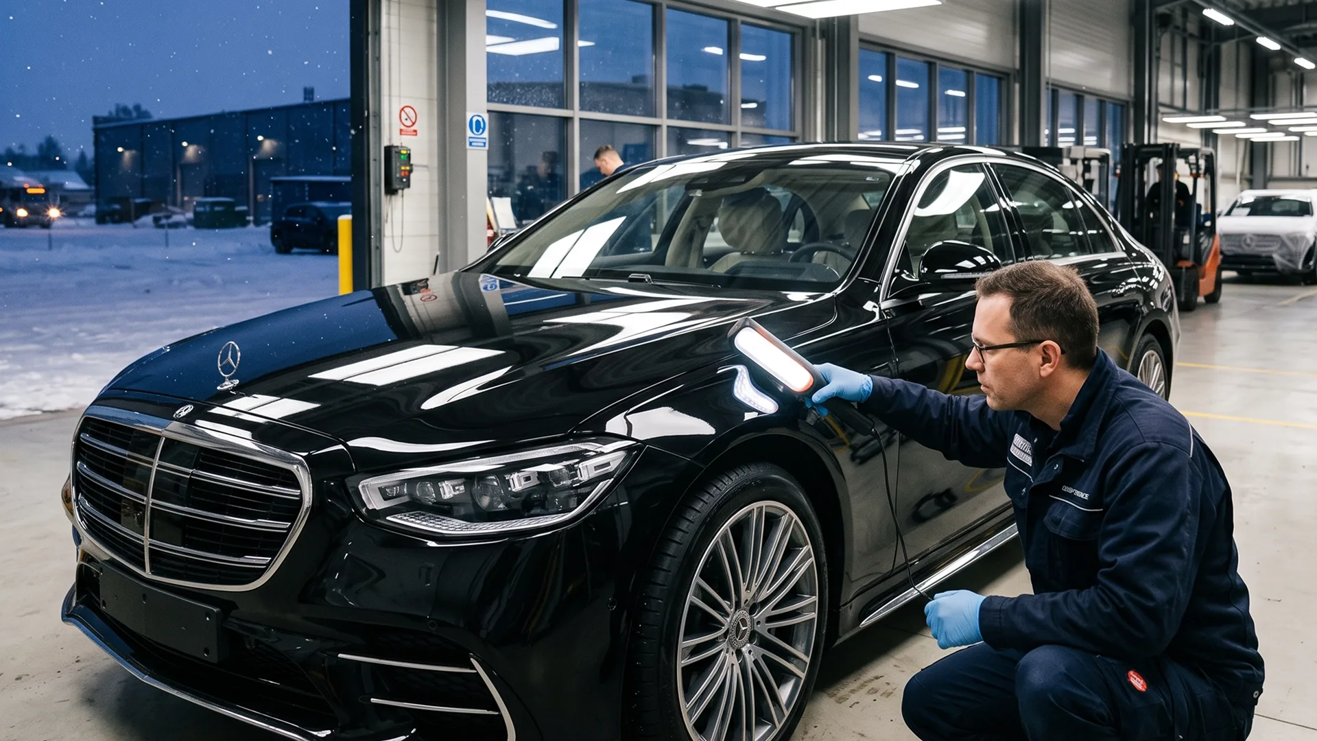 Luxury car inspection before enclosed auto transport