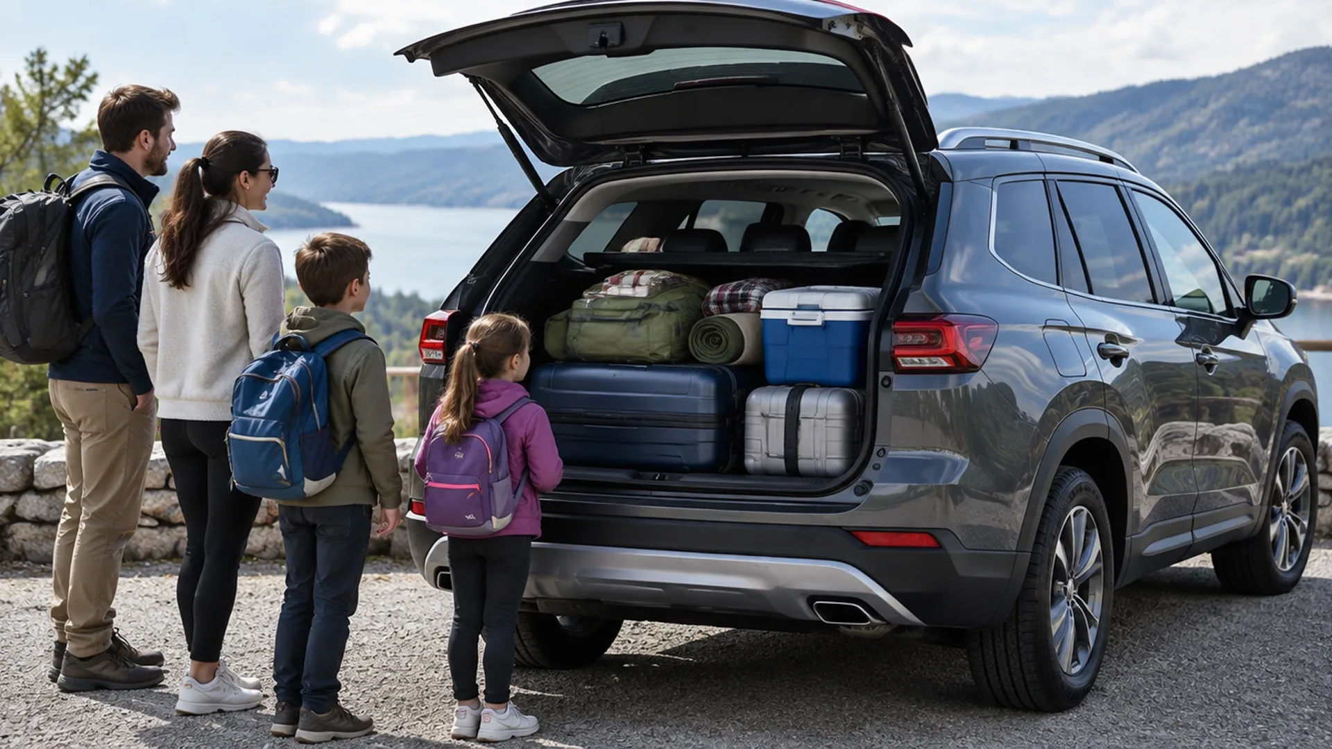 Family SUV packed for a long-distance road trip
