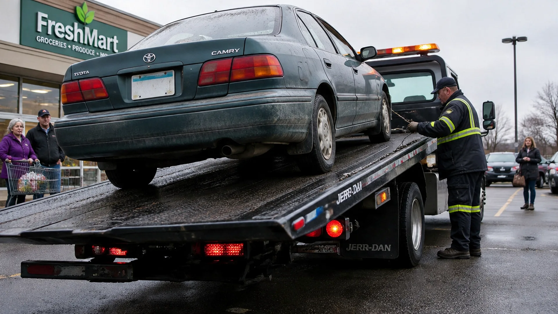Cars secured on an open carrier for long-distance transport