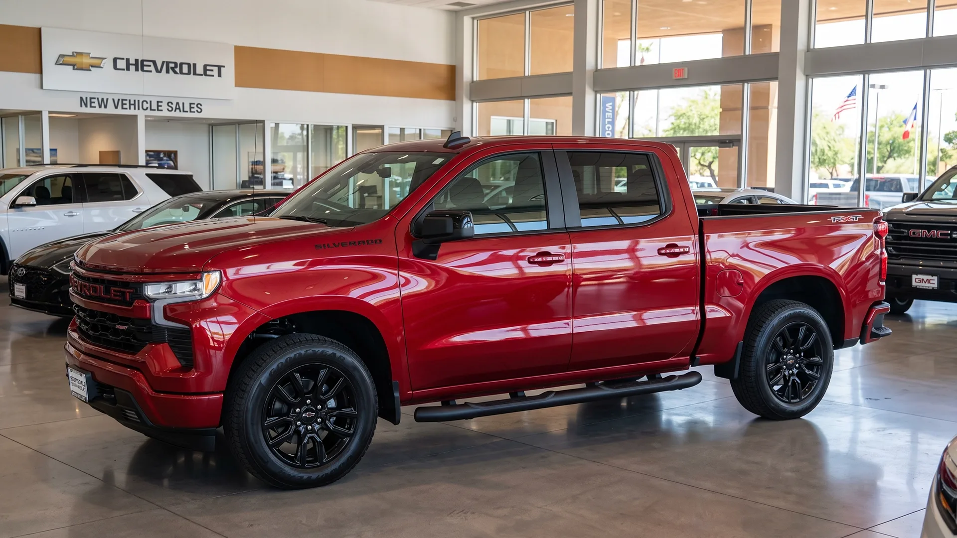 photo of pickup truck at a car dealership before purchase
