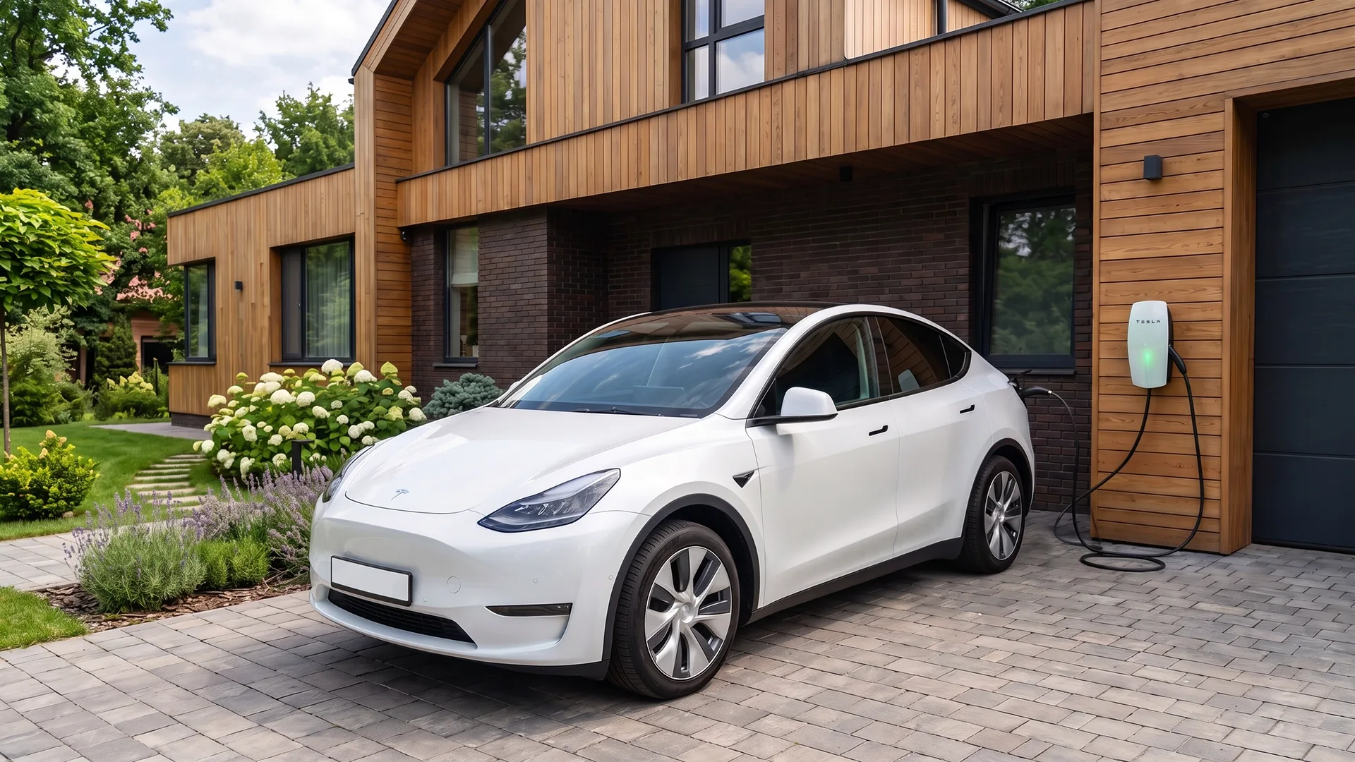 photo of electric vehicle charging at home