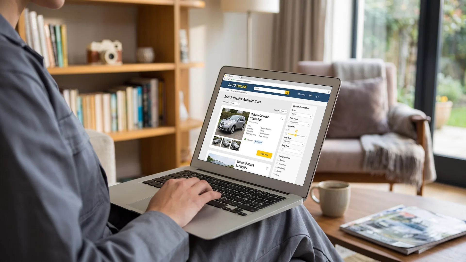 Buyer searching for a car online from home