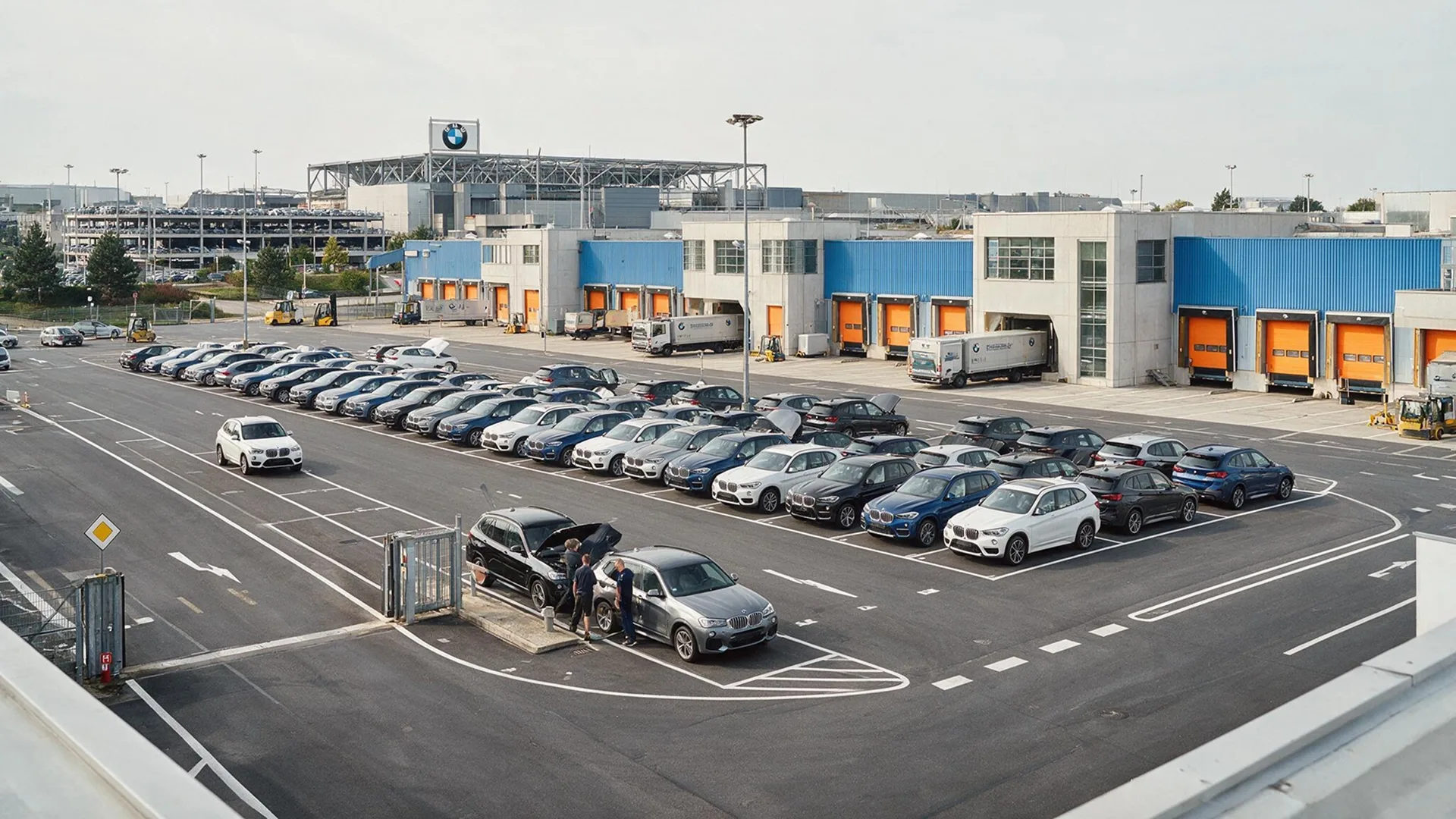 photo of cars outside a BMW manufacturing plant