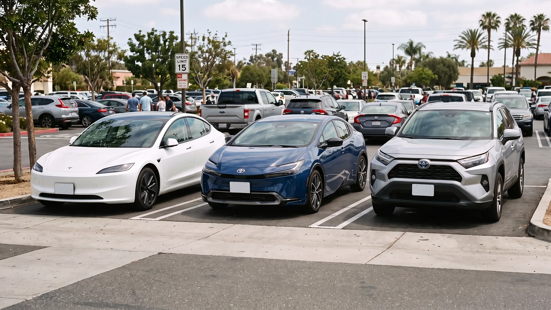 photo of different electric vehicle types parked together