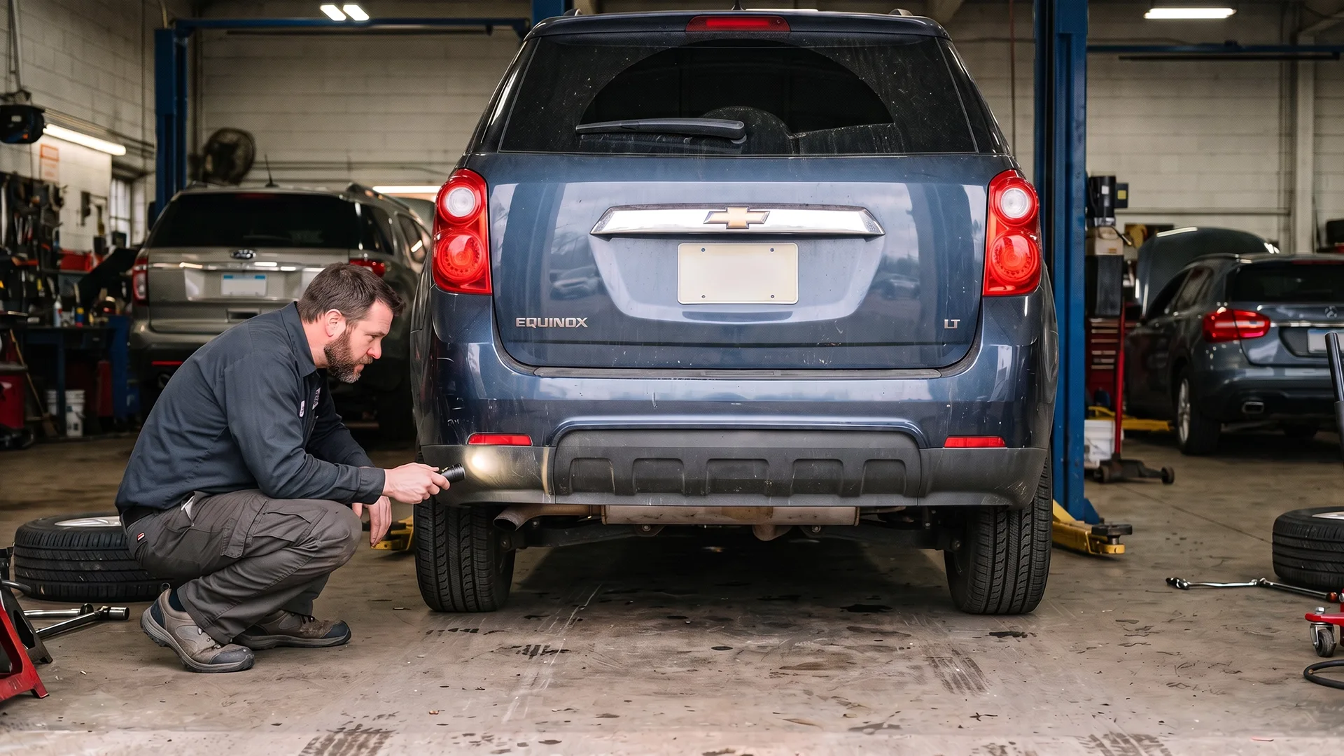 Mechanic inspecting a used car before purchase