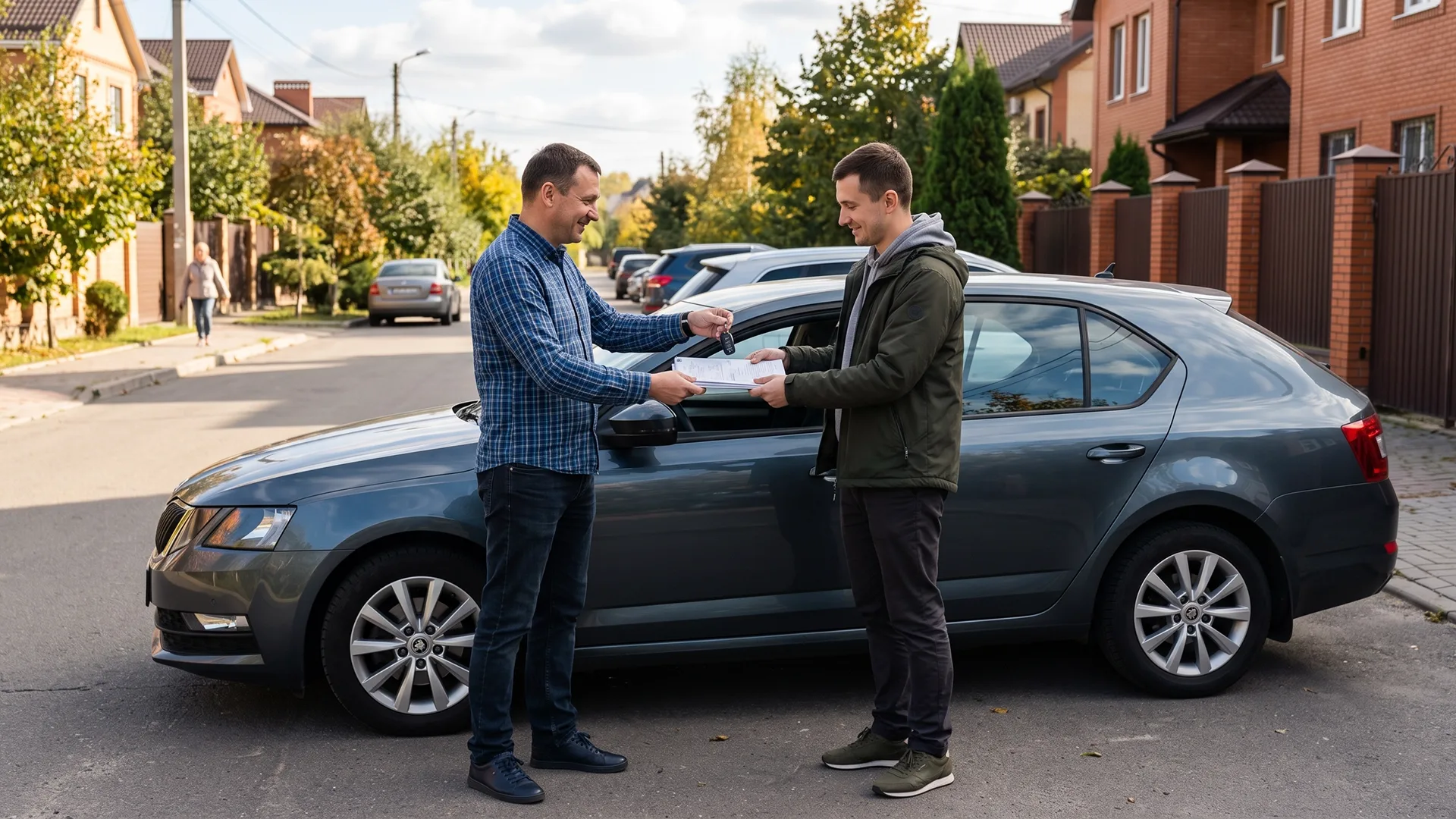 photo of a private car seller handing keys to a buyer