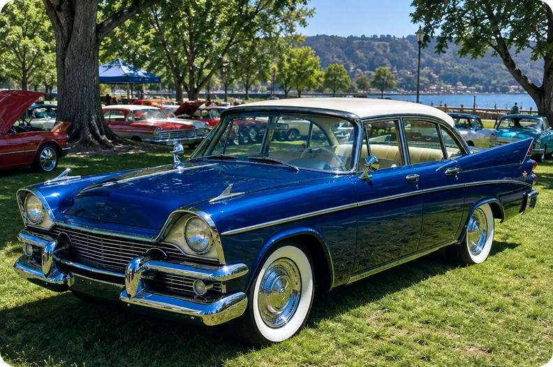 Restored classic sedan on display at a car show