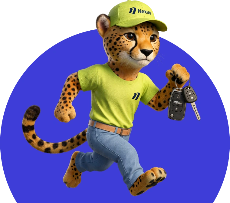Nexie mascot running with a set of car keys