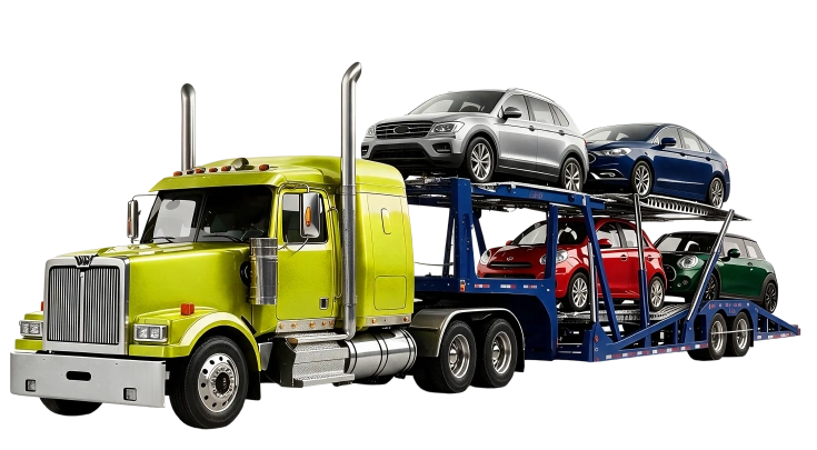 High-mount car hauler loaded with vehicles