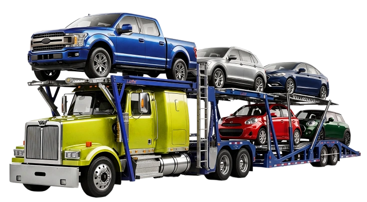 Open car hauler loaded with vehicles