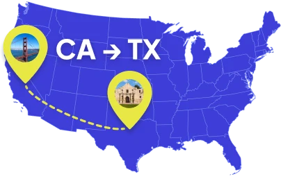Shipping route from California to Texas