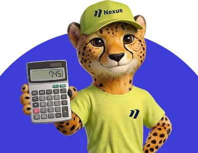 Nexie mascot holding a calculator