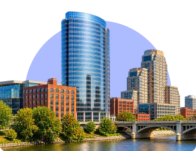 The Grand Rapids skyline in Michigan
