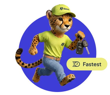 Nexie mascot running with car keys — fastest service