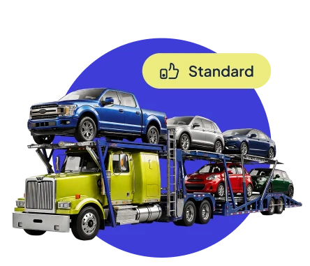Open car carrier loaded with vehicles — standard service
